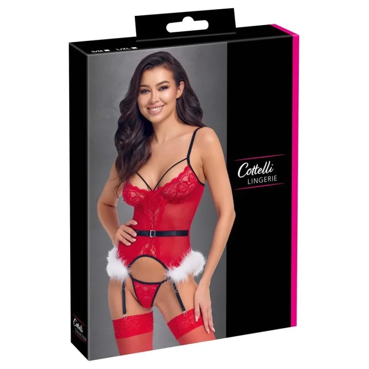Gorset basque COTTELLI LINGERIE X-Mas, czerwony, regulowane ramiączka, koronkowe detale