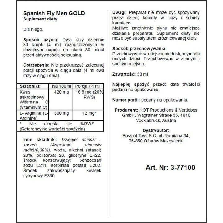 Krople poprawiające libido HOT - Złote, 30ml, silne działanie, szybka regeneracja