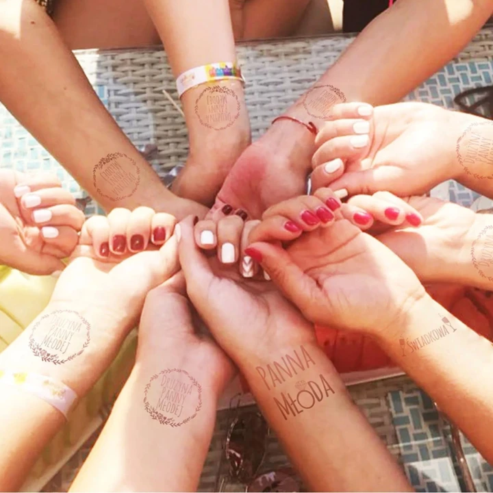 Tatuaż tymczasowy - Zestaw Rose Gold, 12 szt., Panna Młoda i Drużyna, dermatologiczny