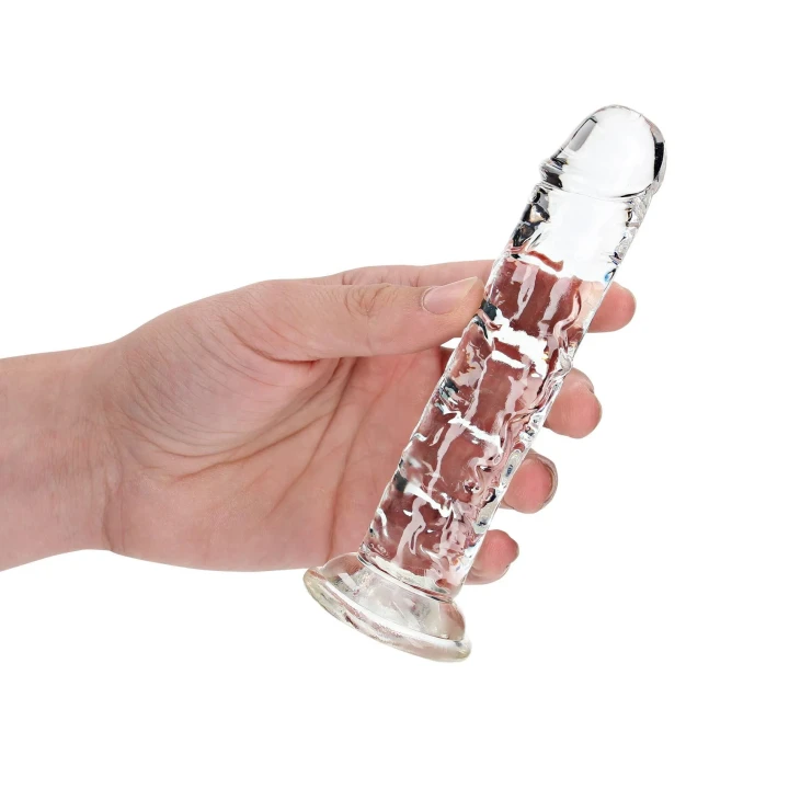 Dildo REALROCK CRYSTAL CLEAR - 6,1''/15,5 cm, przyssawka, bez ftalanów, wodoodporne