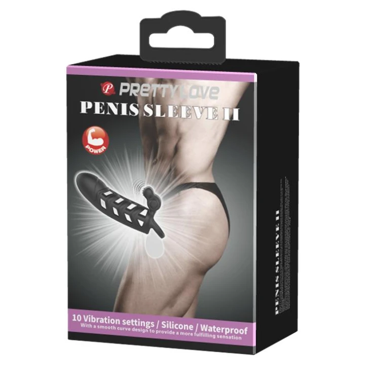 Rękaw na penisa PRETTY LOVE - Wibrujący, 10 funkcji, Silikonowy, Czarny