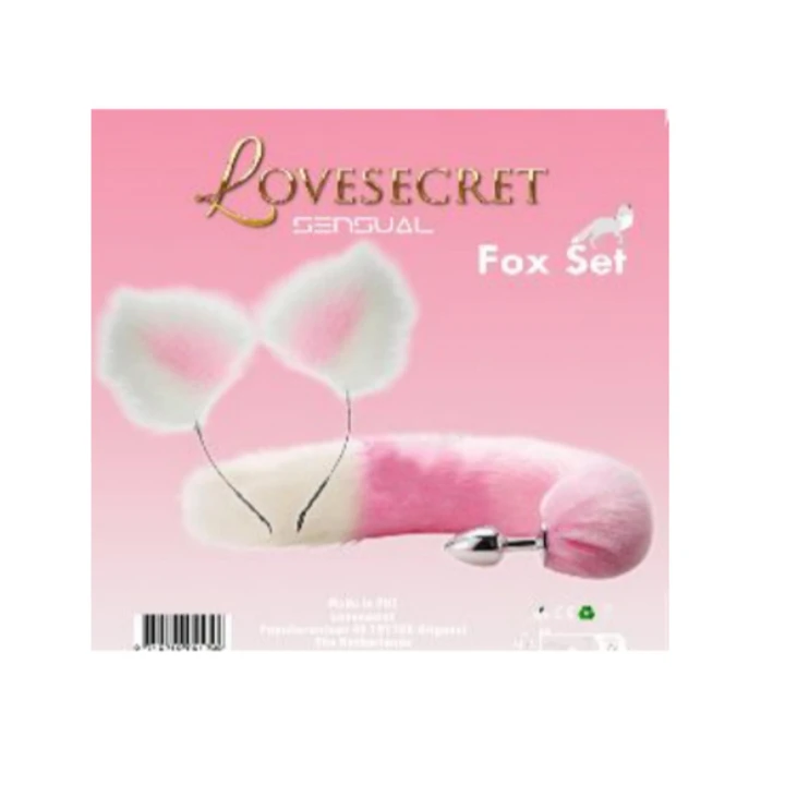 Zestaw do Fantazji – LoveSecret LS47 – Ogon Lisicy 20 cm, Uszy, Różowy/Biały