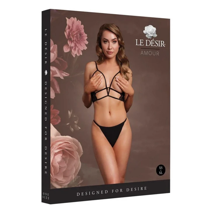 Biustonosz trójkątny LE DESIRE - koronka, regulowane ramiączka, rozmiar XS-XL, czarny