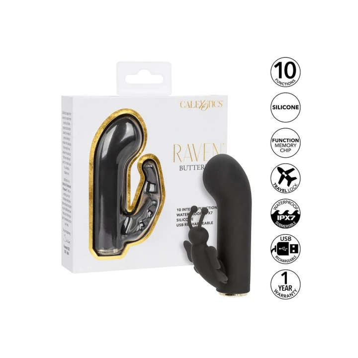 Masażer intymny Raven Butterfly, silikonowy, podwójna stymulacja, wodoodporny IPX7