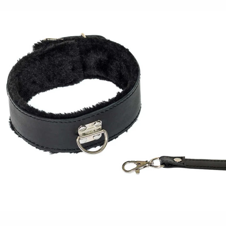 Obroża BDSM Circus - regulowana, czarna, PVC, z metalową smyczą 115 cm