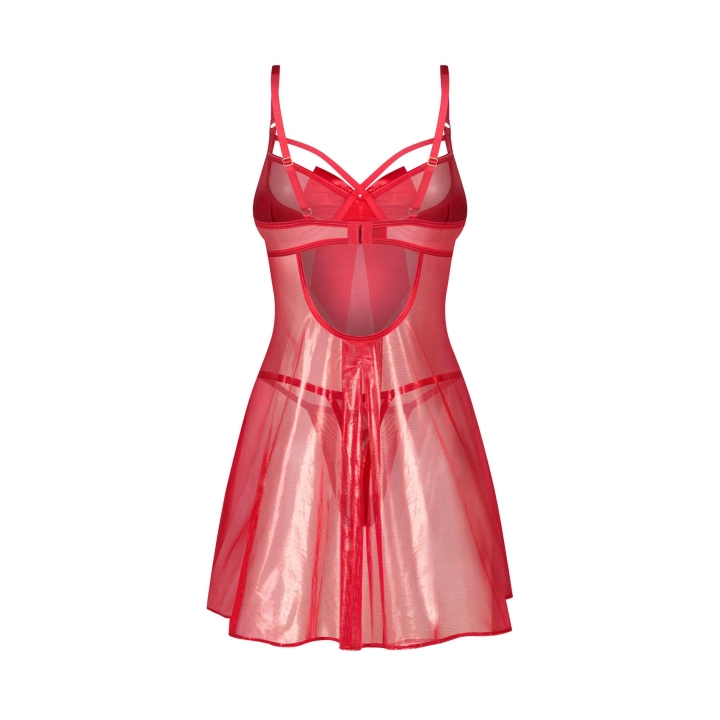 Komplet babydoll OBSESSIVE, transparentny, fiszbiny, stringi, rozmiar 2XL/3XL