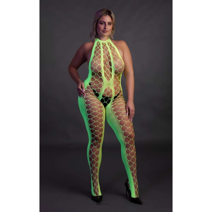 Bodystocking UV Neon z Halternkiem, Rozmiar XL/XXXXL, Elastyczny Nylon