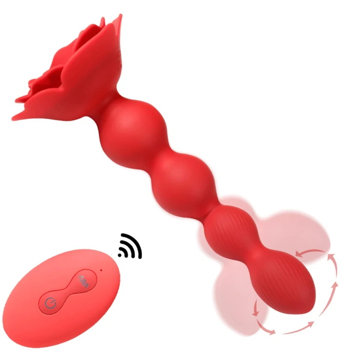 Koraliki analne Rose - Silikonowy, 10 trybów wibracji, funkcja obrotowa
