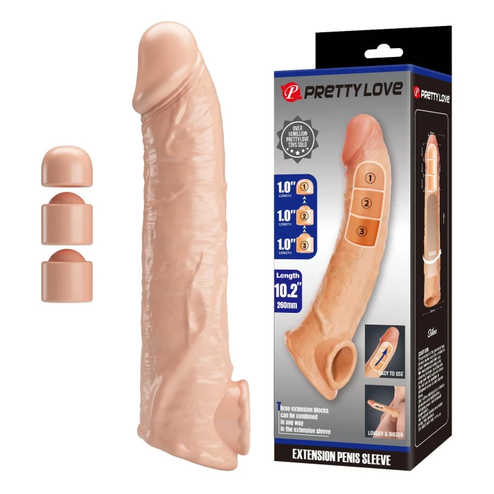 Nakładka na penisa Pretty Love - Modularna długość, 26 cm, elastyczny materiał