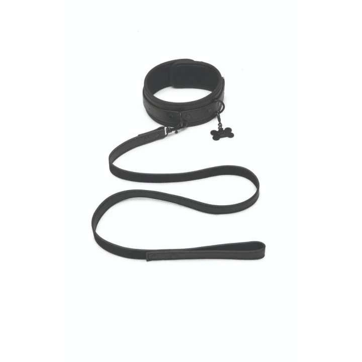 Obroża i smycz do zabawy Prowler RED, ekoskóra, regulowana, z zabawką w kształcie kości