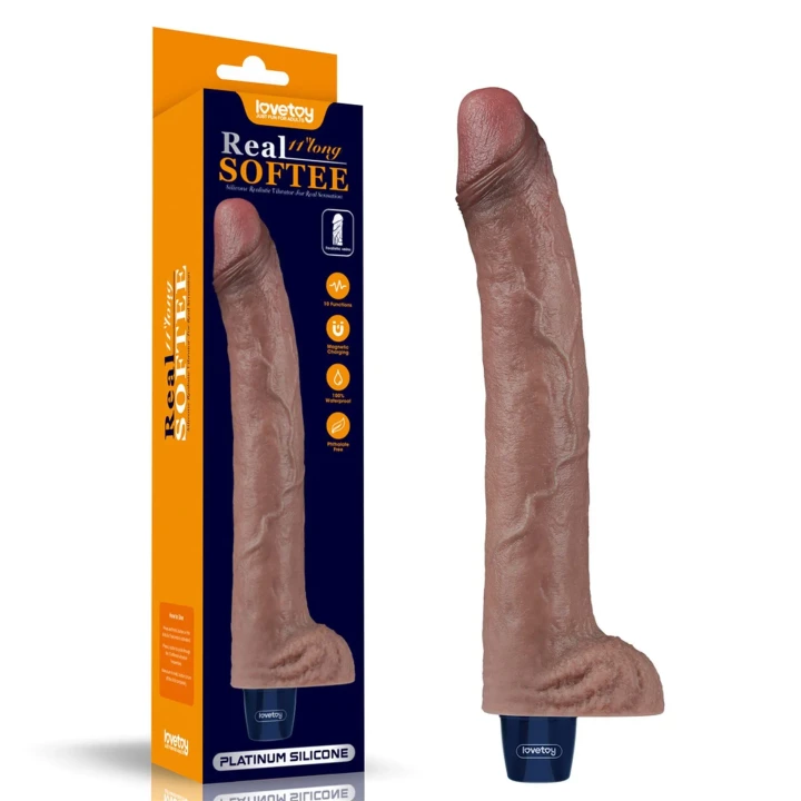 Dildo silikonowy Lovetoy Real, 11", wodoodporny, 10 trybów wibracji, ładowanie USB