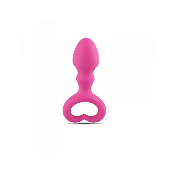 Plug analny z silikonowym korpusem i uchwytem w kształcie serca, w kolorze rożowym