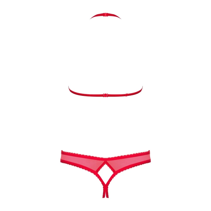 Zestaw bielizny OBSESSIVE: koronkowy biustonosz, stringi, intensywna czerwień S/M