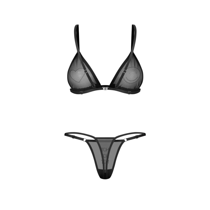 Komplet bielizny OBSESSIVE – mesh z recyklingu, regulowany biustonosz, ozdoby bez niklu