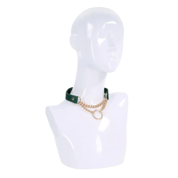 Kołnierz ozdobny Indica Day Collar — eko-skóra szmaragdowa, złote okucia, regulacja 38–48 cm