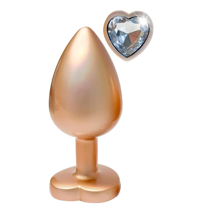 Plug anal GLEAMING LOVE Large, aluminium, z flared base, pearl-finish, z kamieniem szlachetnym