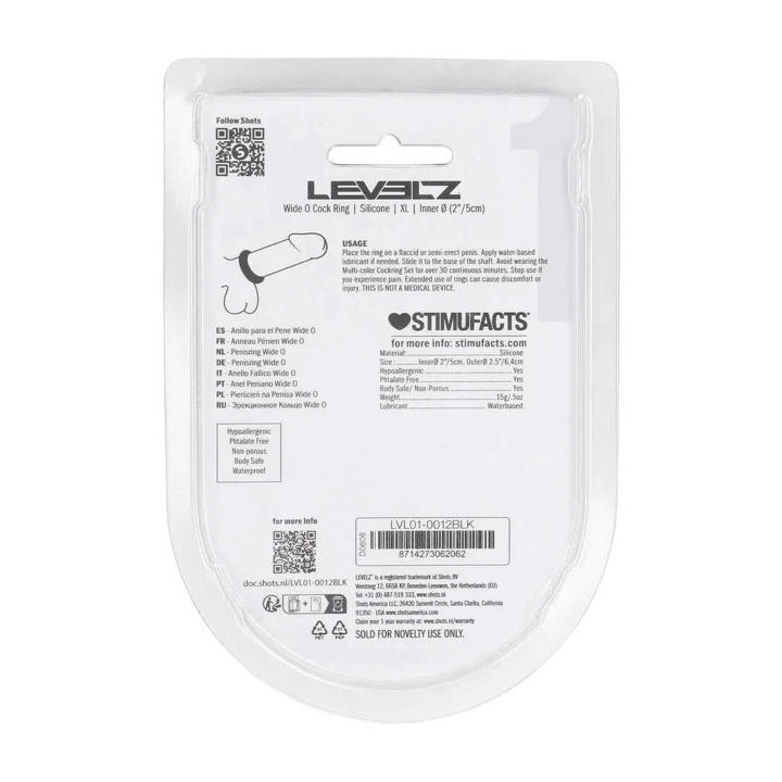 Pierścień erekcyjny LEVELZ silikonowy XL 50mm czarny, doznania naturalne, komfortowy design