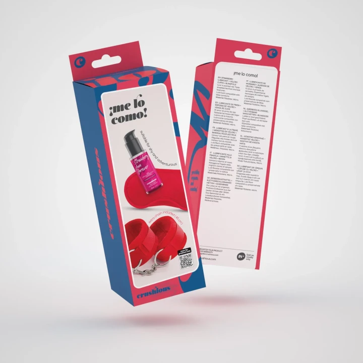 Kajdanki do rąk CRUSHIOUS z opaską na oczy, smaczny lubrykant truskawkowy 50ml