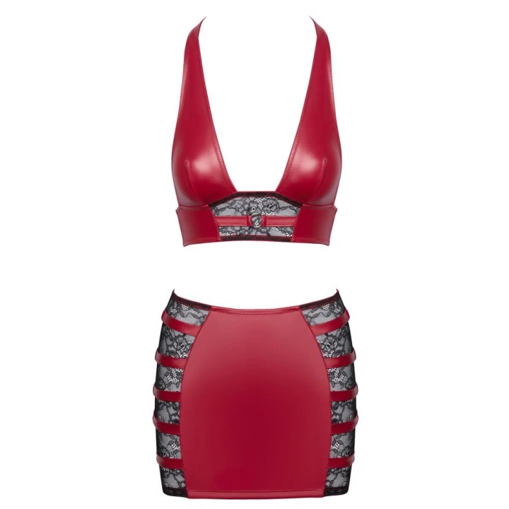 Top i spódniczka COTTELLI LINGERIE, wet look, koronki, elegancki zestaw na imprezy