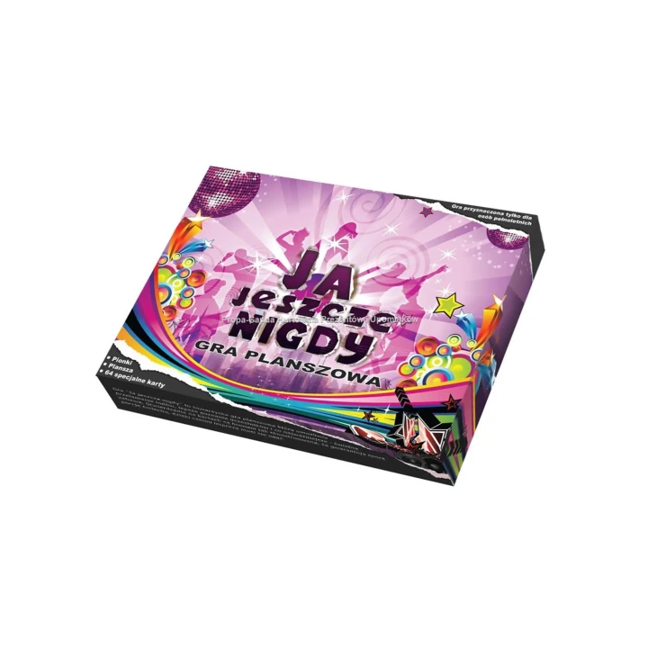 Gra towarzyska "Ja Jeszcze Nigdy" - rozkręcająca imprezy, z 64 kartami i planszą 48x33 cm