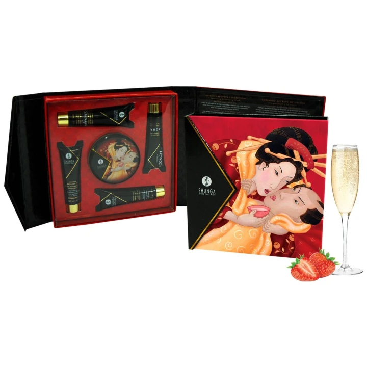 Zestaw do masażu intymnego Shunga - Geisha's Secret, 5 miniatur, truskawkowy zapach