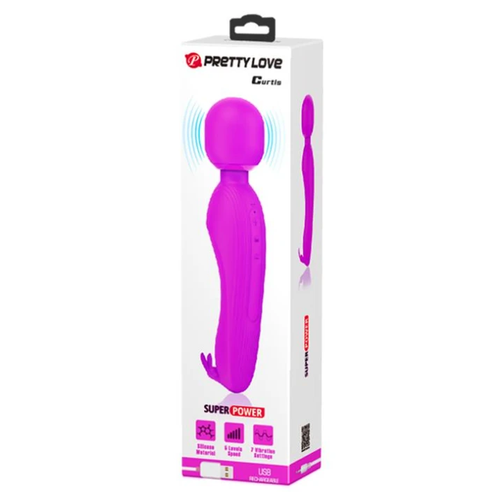 Wibrator różdżkowy Pretty Love - 7 funkcji wibracji, silikon, fioletowy, USB