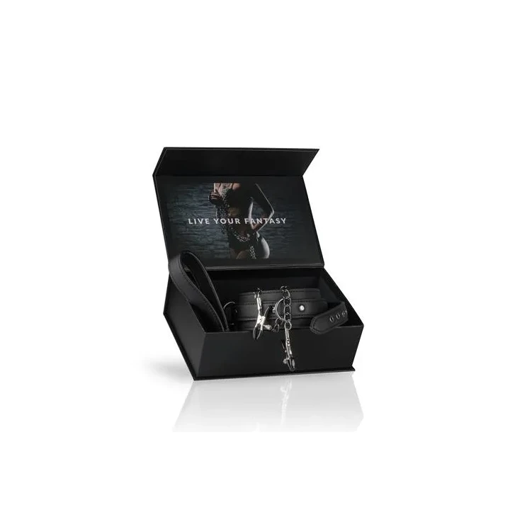 Wiązania - Skórzany Kołnierz z Metalowymi Łańcuchami, Regulowany, Czarny