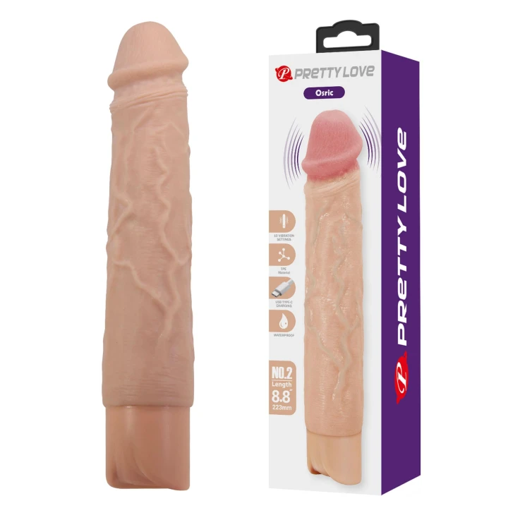 Dildo Pretty Love Osric, 22,3 cm, 10 trybów wibracji, wodoodporny silikon