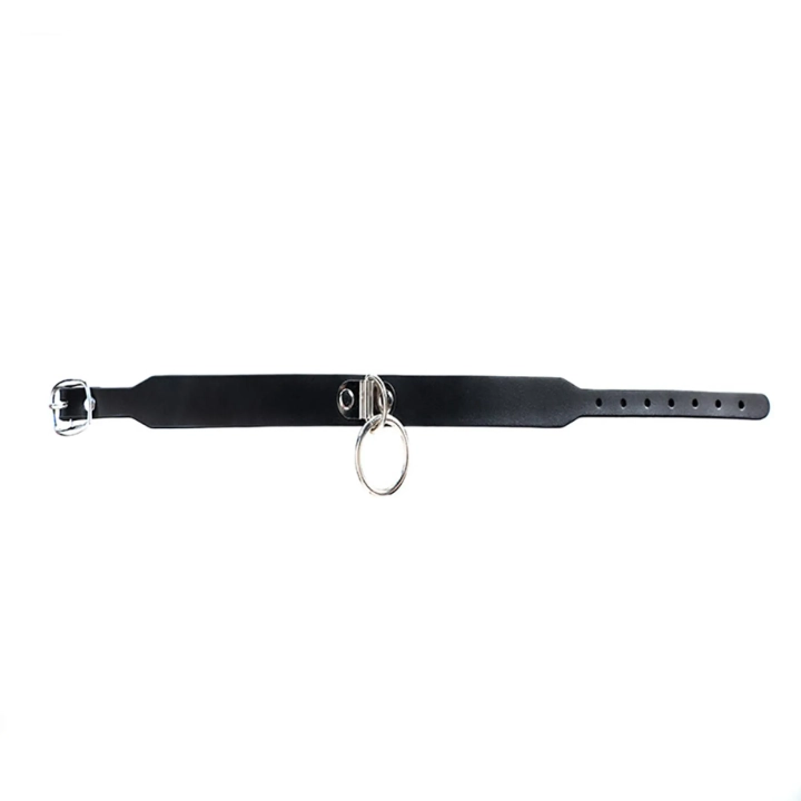 Obroża regulowana z O-ringiem, ekoskóra PU, metalowa, elegancka do bondage