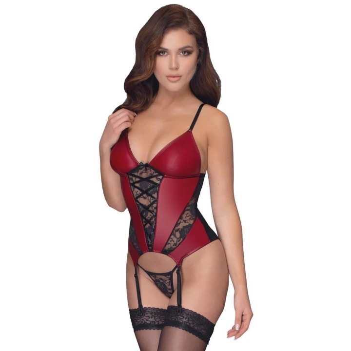 Koszulka z podwiązkami Cottelli LINGERIE, 85% poliester, koronkowe wstawki, S