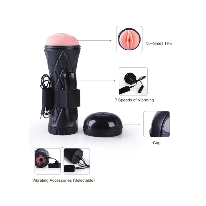 Masturbator wibracyjny Latarka CyberSkin® z regulacją prędkości i intensywnymi wypustkami