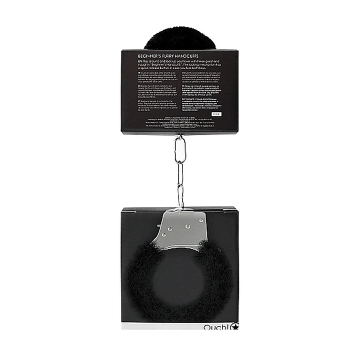 Kajdanki z futerkiem - Metalowe, dla początkujących, czarne - 28,5 x 7,5 x 1,5 cm