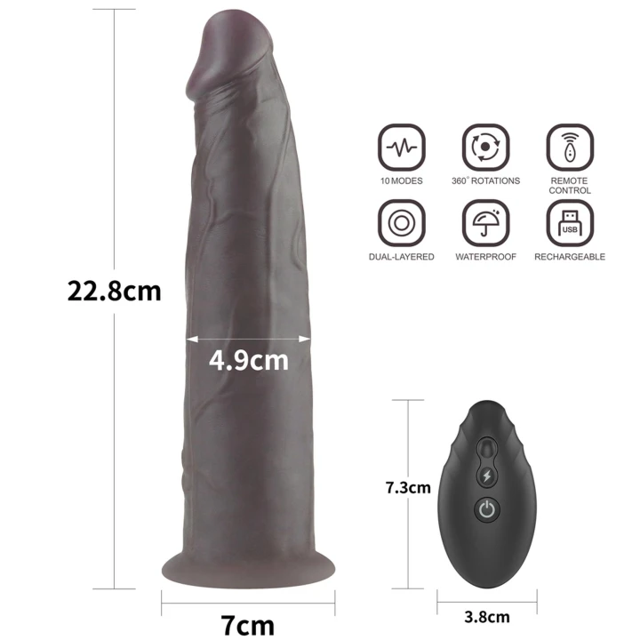 Dildo Lovetoy Dual Layer - 9 cali, zdalnie sterowany, 10 trybów wibracji i rotacji
