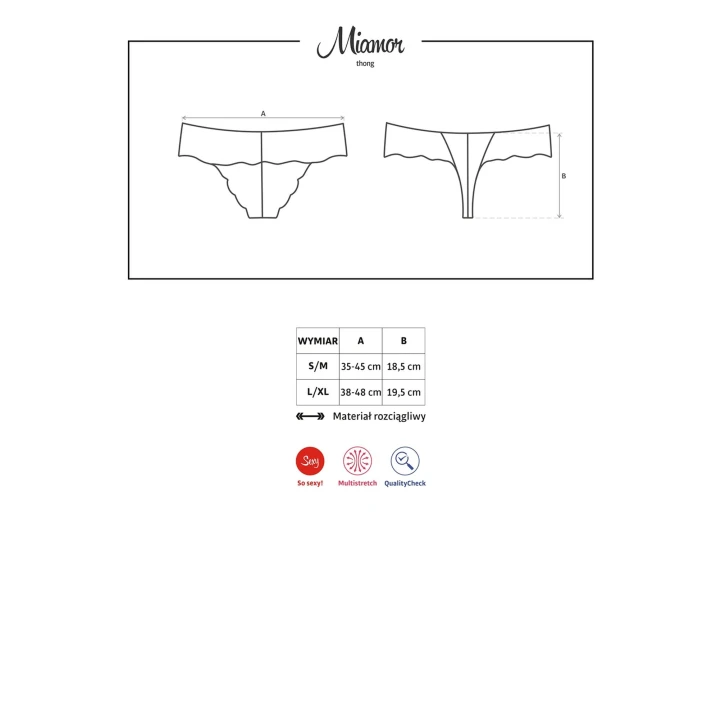 Stringi koronkowe Miamor L/XL, OBSESSIVE, 90% poliamid, zdobienia kamyczkami, sexy styl