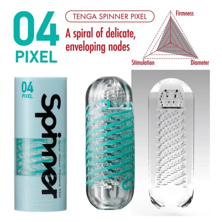 Masturbator spinner Tenga Pixel, długość 13 cm, średnica 4,5 cm, materiał TPE