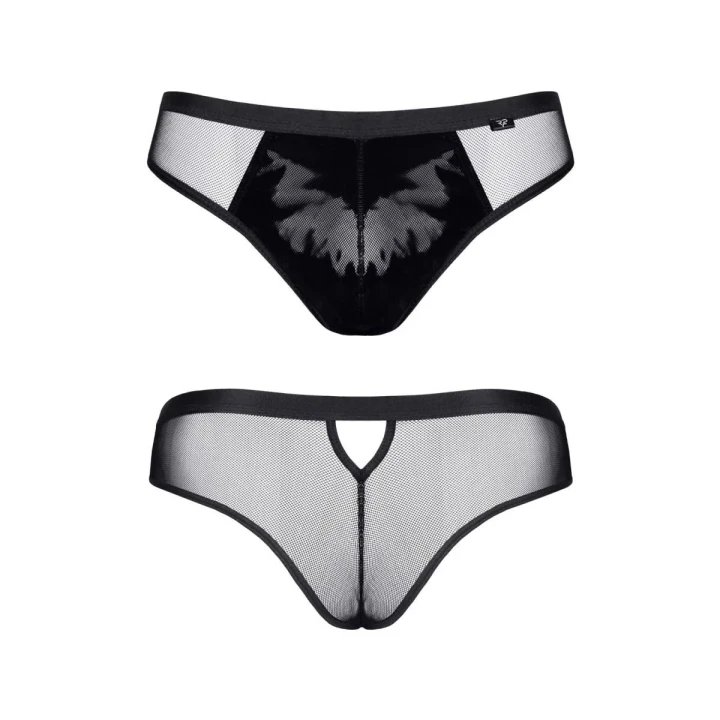 Majtki brazyliany REGASPAR001 - czarny tiul, vinyl, elastyczna gumka, komfort i styl