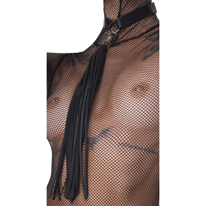 Gorset siateczkowy z maską i chokerem, elegancki czarny zestaw M