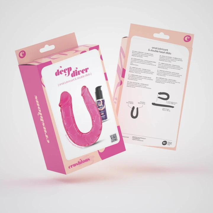 Dildo podwójne Crushious, elastyczne, realistyczne żyłkowanie, 50 ml lubrykant analny