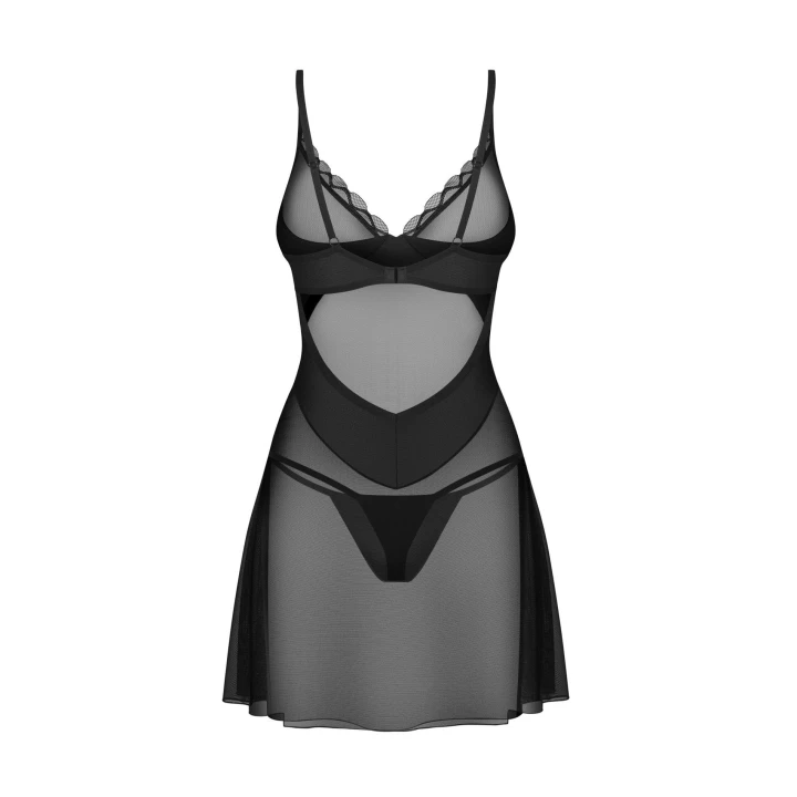 Koszulka nocna Stelisa OBSESSIVE 2XL/3XL, miseczki z fiszbinami, regulowane ramiączka, stringi