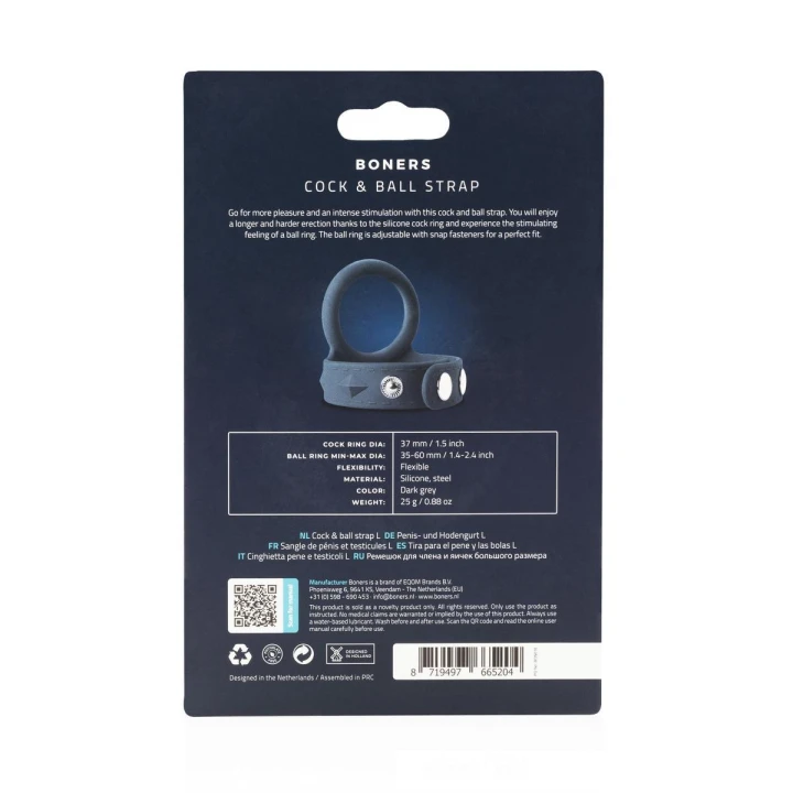 Pierścień na penisa Boners L, regulowany, z miękkiego silikonu, max. średnica 6 cm