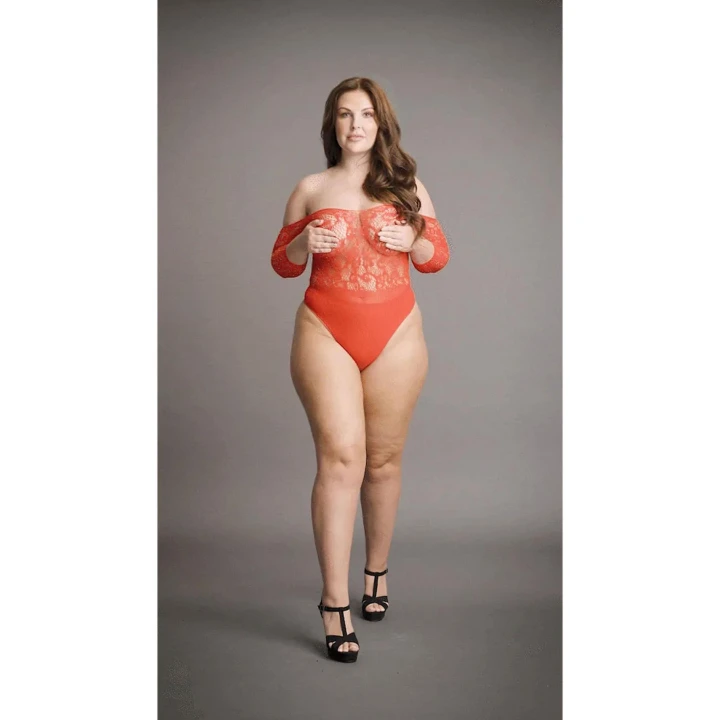 Crotchless Teddy LE DESIRE, Plus Size, 92% Nylon, Elegancki Design z Cyrkoniami
