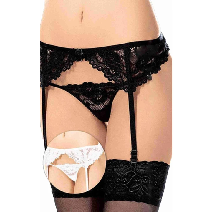 Pas do pończoch SOFTLINE COLLECTION z koronką, M/L, czarny, elastyczny, stylowy