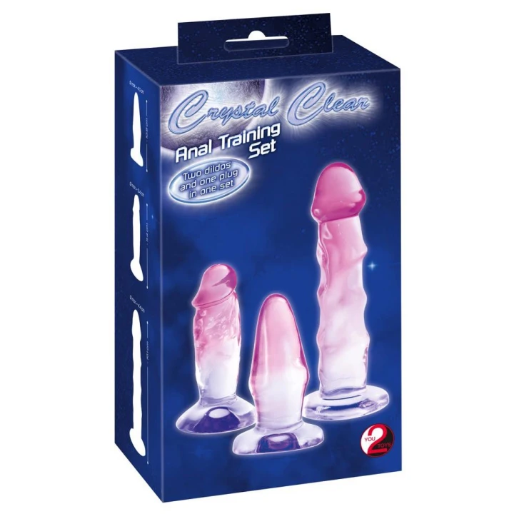 Dildo analny Crystal Clear, 3-szt. zestaw, PVC, różne rozmiary, przyssawka