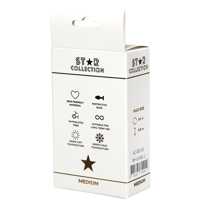 Korek analny M – metal srebrny z jasnoróżowym kamieniem (Star Collection)