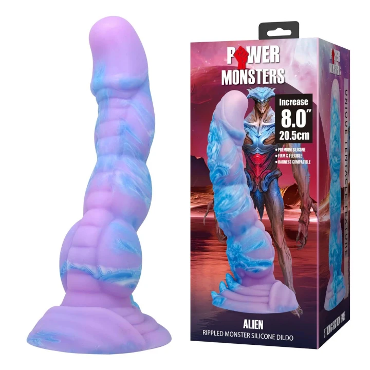Dildo - Power Monsters Alien, 20,5 cm, pofalowana tekstura, silikon medyczny