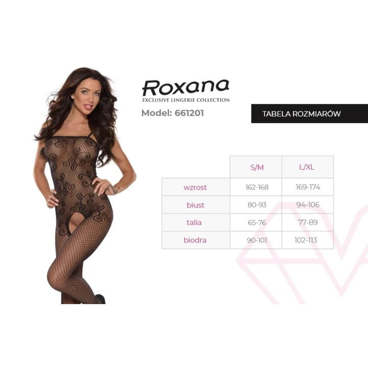 Kombinezon bodystocking ROXANA 6612 S/M - żakard, regulowane ramiączka, intrygujące wycięcia