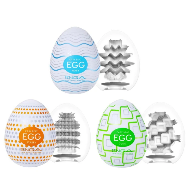 Jajko masturbacyjne Tenga Standard x3, 3 struktury, lubrykant w zestawie, elastyczne