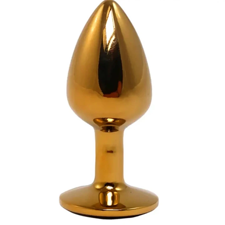 Butt Plug Złoty Premium - 7cm długości, metal wolny od niklu, z białym diamentem