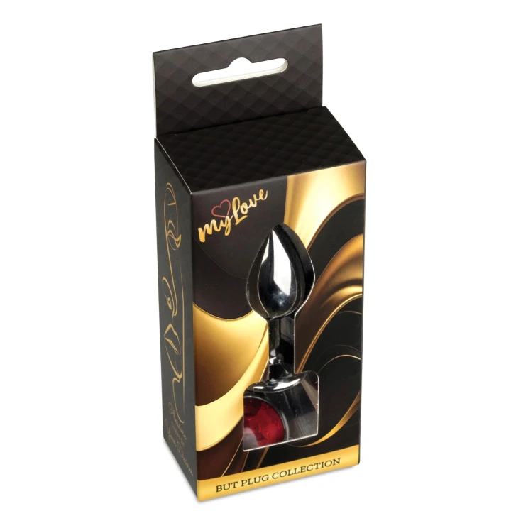 Korek analny (plug) MyLove Toys — stal nierdzewna, ciemne srebro, czerwony kryształ