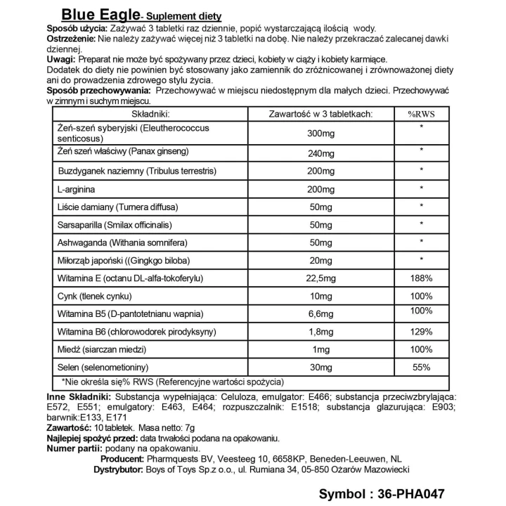 Kapsułki Stymulujące - Blue Eagle, 0,6cm, Naturalne Składniki, Wzmocnienie Erekcji